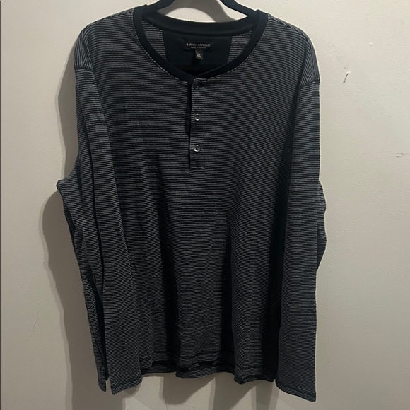 American Eagle Outfitters Black and Gray Striped Long Sleeve Henley - Picture 1 of 14